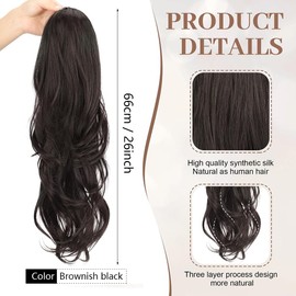 RPAEOY 66 cm Clip-In Real Hair Extensions Long Braid Ponytail Hair Extension Hair Extension Natural Clip-In Hairpiece Ponytail Synthetic Hair Braid Wig Women (Brown Black)