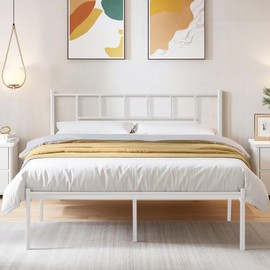 VECELO Queen Metal Platform Bed Frame with Headboard, Heavy Duty Steel Slat Support, Under Bed Storage,No Box Spring Needed, Easy Assembly