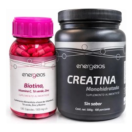 Biotina 120 Caps Y Creatina Monohidratada 500mg Energios Sin Sabor