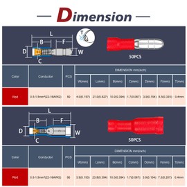 Chanzon 100pcs UL Listed Bullet Connectors Terminal 22-16AWG Gauge Copper Fully Insulated PVC Wire Splice Connector 50 pcs Male + 50 pcs Female