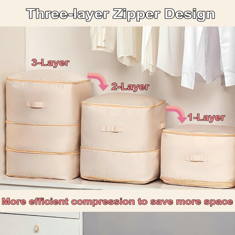 Ultra Space Saving Self Compression Organizer, 3-Layer Zipper Large Capacity