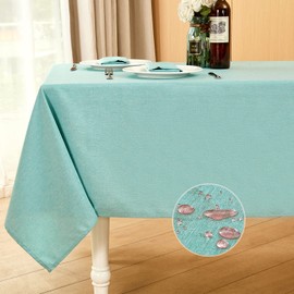 Mebakuk Rectangle Table Cloth Linen Farmhouse Tablecloth Waterproof Anti-Shrink Soft and Wrinkle Resistant Decorative Fabric Table Cover for Kitchen (Turquoise Blue, 60" x 84" (6-8 Seats))
