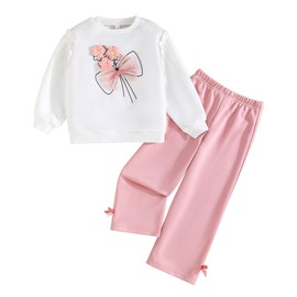 LKUSJMIS Toddler Girl Clothes 5T 6T Little Kids Clothes White Long Sleeve Sweatshirt Wide Leg Pants Gifts 2 Pieces Girls Fall Outfits Size 5 6 Year Old