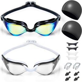 KIROGILY Goggles Natacion 1/2pcs, Gogles Adulto natacion, Goggles Natación Kit de Natación 5/10 en 1, Sin fugas, Antiniebla, Protección UV