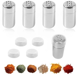 Esshogo Set of 4 Mini Salt Shakers, Salt and Pepper Shakers, Small Mini Salt and Pepper Shakers, Stainless Steel Salt Shakers, Salt Shaker and Pepper Shaker Set for Various Spices for Travel, Camping