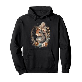 Tree Squirrel Watercolor Boho Woodland Animal Floral Wreath Pullover Hoodie