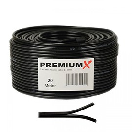 Premium X 20 m Satellite Coaxial Cable 90 dB Twin Mini 2 x 4 mm Extra Thin Black Antenna Cable Double Shielded for Satellite Cable DVB-T Ultra HD 4K 3D