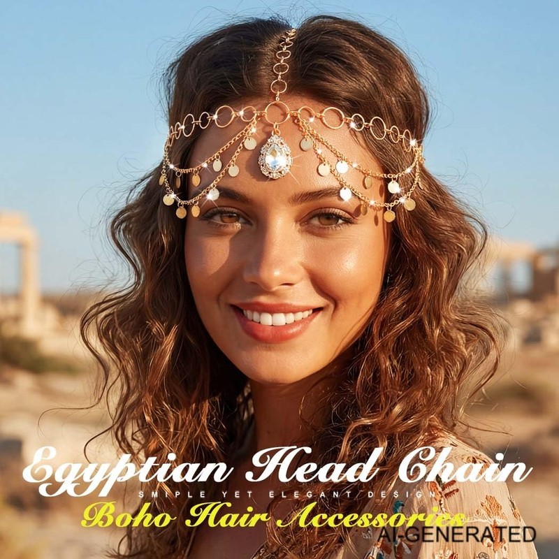Sixexey Boho Sequin Head Chain Egyptian Gold Headpiece for Women