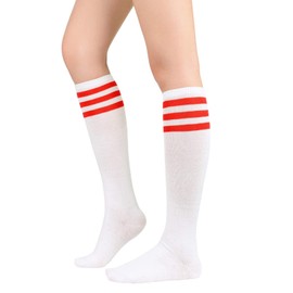 American Trends Women's Thigh High Stocking Over the Knee Tube Socks Solid Long Boot Leg Warmers for Cosplay Daily Wear 1 Pack White Red