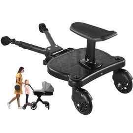 TeqHome Universal Stroller Board with Detachable Seat, 2-in-1 Buggy Board Sit and Stand Stroller Glider Board for Most Strollers, Stroller Standing Board Attachment Holds Children Up to 55 LBS, Black