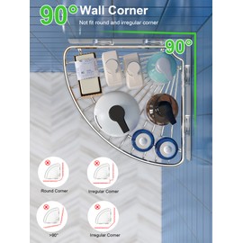 SMARTAKE 2-Pack Corner Shower Caddy, SUS304 Stainless Steel, Wall Mounted Bathroom Shelf with Adhesive, Storage Organizer for Toilet, Dorm and Kitchen (Silver)