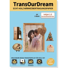 TransOurDream 5 Sheets, A4+1 Cotton Fabric, Real Wood Inkjet Heat Transfer Paper (Transparent Foil) for Inkjet Printers, Printable Transfer Paper for Ironing on Wood