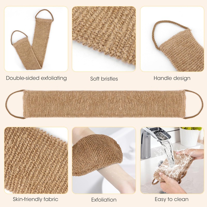 GoldOars Back Scrubber for Shower Bamboo Fibre Exfoliating Scrubber Sponge