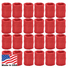 Unique Sports Athletic Performance Team Pack of 24 Wristbands (12 pair), Red