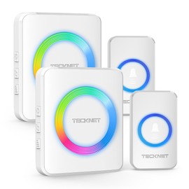 TECKNET Wireless Doorbell with 2 Receivers 2 Push Buttons, IP65 Waterproof Twin Door Bells Wireless Cordless with RGB Flash,400M/1300ft Long Range Plug in Door Bell with 5 Volume Levels & 60 Chimes