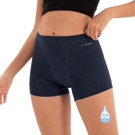 INNERSY Women's Period Underwear 50ml Cotton High Waisted Sleep Boyshort Plus Size Panties(2X-Large, Dark Blue)