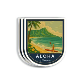 (3Pcs 3X3) Aloha Hawaii Stickers - USA Travel Sticker - Hawaii Travel Gift - Tourism Souvenir - Decals for Luggage - Suitcase - Scrapbook - Laptop - Water Bottle