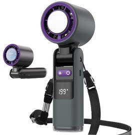 Foldable Handheld Turbo Fan, Ice Powerful Portable Fans, Hand Fan with LED Flashlight,Personal Rechargeable Fan, 1-199 Speed, LED Display, Gifts for Women Men Outdoor Indoor (Gray)