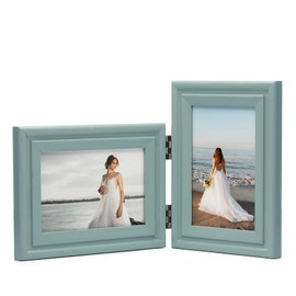 WISADD Horizontal & Verticall 4X6 Picture Frames Double Hinged Wood Folding Photo Frames with Real Glass Front Fit for Desktop or Tabletop, Teal Blue XLAN-H64-V46