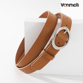 VONMELLI 2 Pack Women Faux Leather Belts for Jeans Dresses Fashion Ladies Waist Belt Gold Buckle Black+Brown/Silver Buckle S