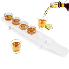 MITREL Shot Glasses Serving Set Includes 6 Tequila Shot Glasses and Shot Glass Bulk Serving Tray,Clear Shot Glass Holder Set for Party, Bar, Club, Cocktail (Classic White)