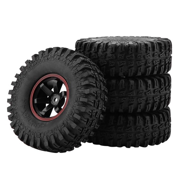 Dilwe RC Car Tires, 4 Pcs Wheel Tyres 6 Holes Rubber Tires With Hubs for 1/10 Scale RC Crawler Off-road Car