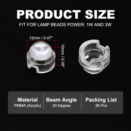 PATIKIL 12mm LED Convex Lens, 36 Pack 20 Degree Beam Angle PMMA Acrylic LED Optical Convex Condenser Lens for 1W 3W LED Lamp Beads Infrared Cameras, Transparent