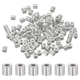 sourcing map 1/16"(1mm) Aluminum Crimping Loop Sleeve, Wire Rope Stop Sleeve Round Crimp Ferrules for Wire Rope and Cable Ferrule, Silver 100Pcs