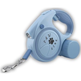PawLink, 360° Tangle-Free Retractable Dog Leash with Built-in Poop Bag Holder and LED Light for Dogs up to 50 kg/110 lb| 5m/16ft Strong Reflective Nylon Rope| One-Handed Control (Blue)