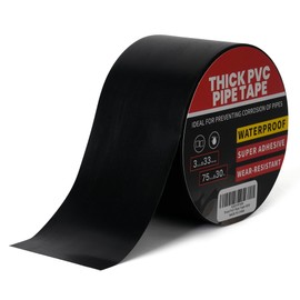 TAPEBEAR Corrosion Protection Pipe Tape, 10mil Pipe Wrap Tape for Drain Pipe, Metal Electrical Outdoor Underground Pipe, Waterproof PVC Black Tape Thicker for Hose Leak Proof, 3Inch x 33Yard