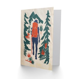 Artery8 Greeting Card Forest Hiking Green Blue Orange Upcycle Painting Blank For Him Or Her Art Birthday Card