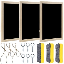 A4 Wooden Frame Chalkboard Set - 3 Slate Boards for Writing on Wooden Boards with 3 Sponge Erasers