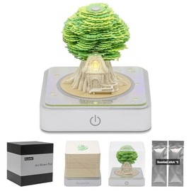 Buladle 3D Tree memo Pads Paper Desk Calendar with Light,DIY Creative Gifts,Non-Sticky Note Pad Cubes Note Cards Stickers Post Notes for Office/Home (Green)