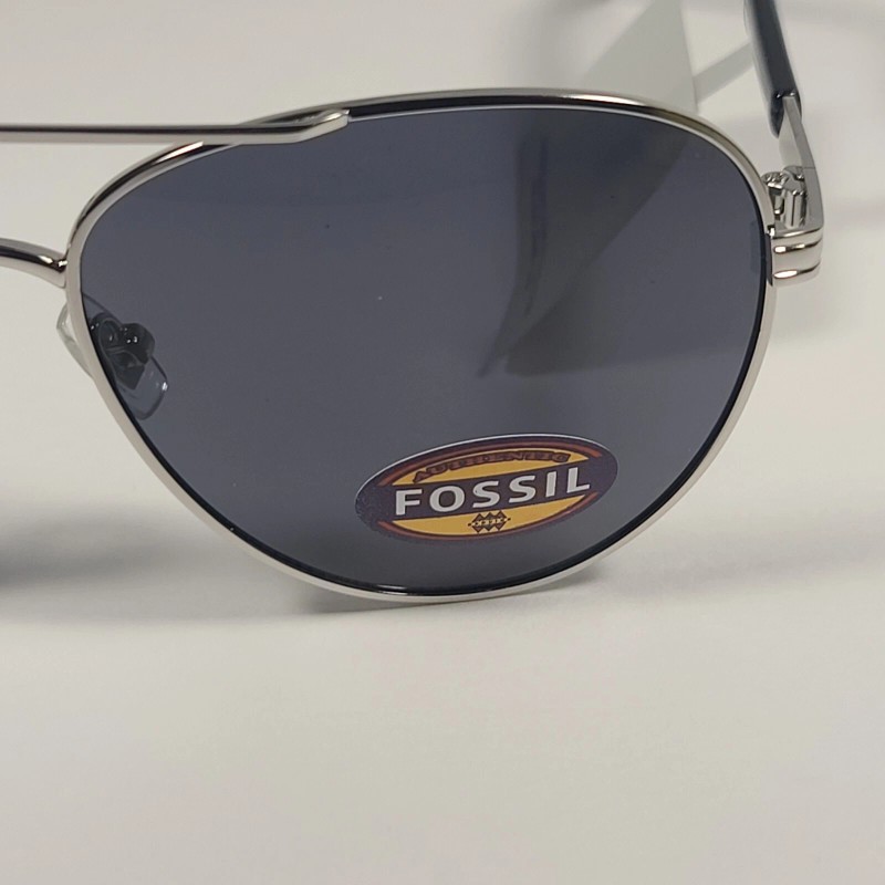Fossil FM146 Men's Pilot Style Sunglasses Silver Black Frame Solid