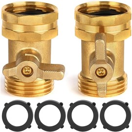 2 Pack Garden Hose Shut Off Valve - Extended Handle - 3/4" Heavy Duty Solid Brass Hose Connector Water Shut Off Valve Hose Shutoff Valve with 4 Pcs Hose Washers