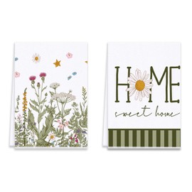 ZCHOMI Wildflower Spring Kitchen Towels Set of 2 Home Sweet Home Floral Dish Towels Spring Decorative Hand Towels for Cleaning Drying Cooking Baking, 16x24 Inch