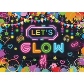 Let's Glow Party Backdrop Neon Glow Colorful Graffiti Splash Paint Hip Hop Disco 80's 90's Retro Dance Party Background Adult Kids Neon Birthday Decoration (7x5FT)