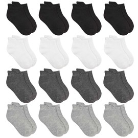 ZERULETS 16 Pairs Kids Socks Boys Soft Low Cut Ankle Socks with Heel Pull Tabs for 2-14 Years Boys Girls Toddler（Black,White,dark gray,Light Gray, 2-4 Years）