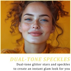 8 Pcs Daul-tone Gold-silver Face Makeup Patches, Glitter Freckles Face Tattoo, Glitter Freckles, Sparkle Makeup Patches, Waterproof Face Glitter Speckles Patches for Women (Gold-silver)