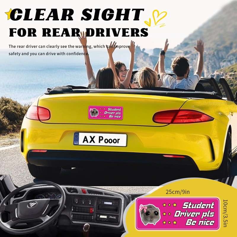 Student Driver Magnet Sticker for Cars - Funny Reflective Hamster