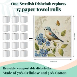 LARTSFRO Bird Swedish Dishcloths for Kitchen, Swedish Dish Cleaning Cloths for Spring，Papaya Reusable Paper Towels, 4 Pack Dish Towels for Kitchen, Reusable Paper Dishcloths Washable
