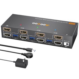 HDMI KVM Switch 2 Monitors 3 PC, 4K@60Hz Dual Monitor KVM Switches with EDID Simulator, USB 3.0 Port,Wired Remote,Power Adapter and 3 USB3.0 Cables Included