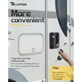 TrampgiK RV Door Lock,1 Camper Door Lock with Storage Locks Combo, for Trailer Entrance Front Door,+ 2pcs Storage Locks, 1 1/8Inch Size, Crome,All Keyed Alike