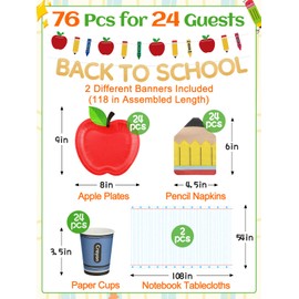 Alphatool Back to School Party Tableware Decoration Set Serves 24 Guests