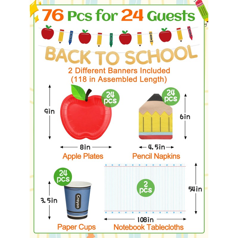 Alphatool Back to School Party Tableware Decoration Set Serves 24