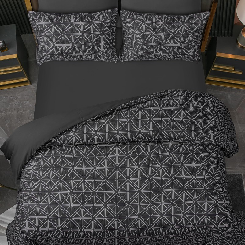 Pamposh Double Duvet Set Charcoal & Grey Doublesided Bedding Set