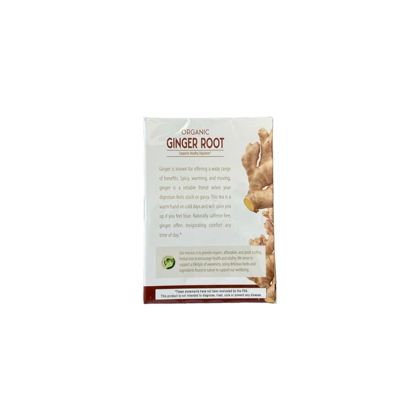 Lifestyle Awareness Teas, Caffeine Free Organic Ginger Root Tea, 20