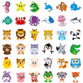 Hebayy 1800 PCS Round Animal Stickers, 36 Designs Wild/Farm/Marine Animal Cartoon Teacher Reward Stickers for Kids, Party Decoration Sticker for School Classroom Home with Perforation Line(1 Each, 3 Rolls)