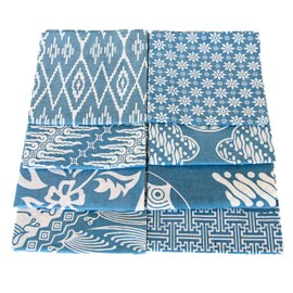 ALIKHA INDONESIAN BATIK PRECUT QUILTING FABRIC BUNDLE 20x20”(50.8x50.8cm), 100% COTTON, ASSORTED, INDONESIAN BATIK TRADITIONAL MOTIF, SEWING CRAFTING FABRIC (Blue/White)