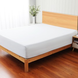 100% Cotton Fitted Sheet Full Size Sateen, All-Around Elastic Deep Pocket Durable Bottom Sheet with Foot Tag, White Color 1 Fitted Sheet Only